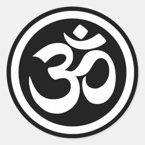 White and Black Yoga Om Circle Classic Round Sticker