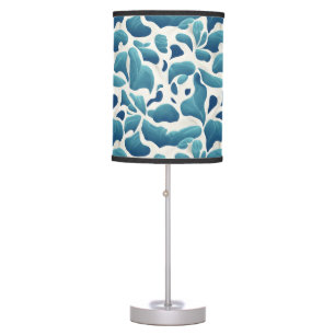 White and Blue Abstract Leaves Coastal Pattern Table Lamp