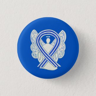 White and Blue ALS Awareness Ribbon Angel Buttons
