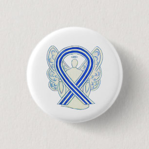White and Blue ALS Awareness Ribbon Angel Buttons