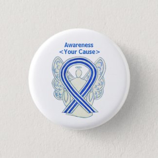 White and Blue ALS Awareness Ribbon Angel Buttons