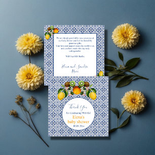 White and Blue Amalfi Lemons Italy Baby Shower  Thank You Card