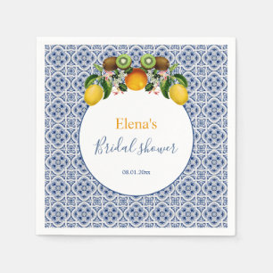 White and Blue Amalfi Lemons Italy Bridal Shower Napkins
