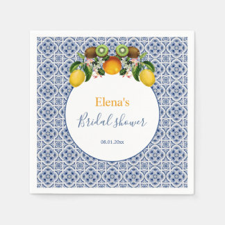White and Blue Amalfi Lemons Italy Bridal Shower  Napkins