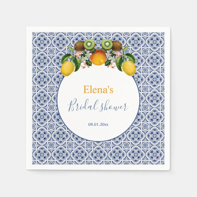 White and Blue Amalfi Lemons Italy Bridal Shower  Napkins (Front)