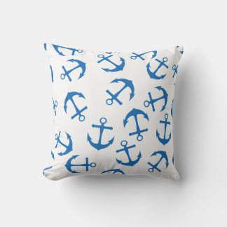 White and Blue Anchor Throw Pillow