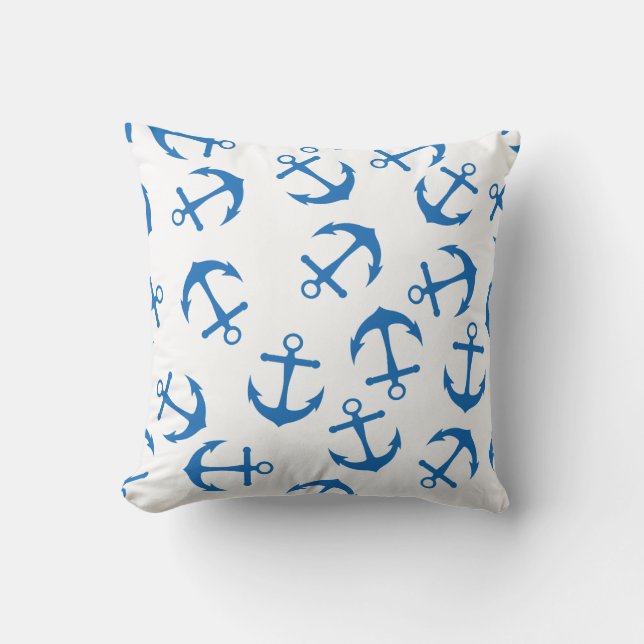White and Blue Anchor  Throw Pillow (Front)