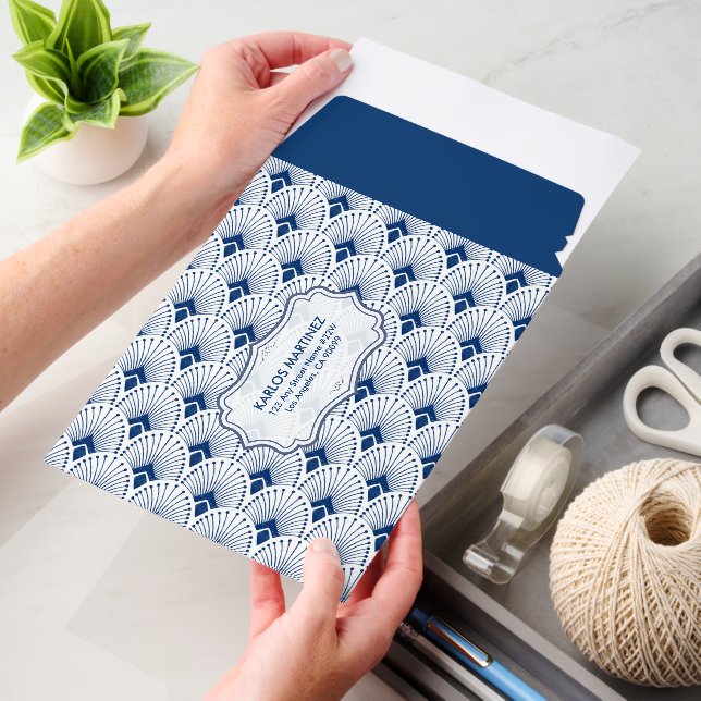 White and Blue Art Deco Pattern Envelope Mailers (Desk)