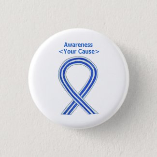 White and Blue Awareness Ribbon Custom ALS Buttons