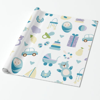 White and blue Baby shower gift Wrapping Paper
