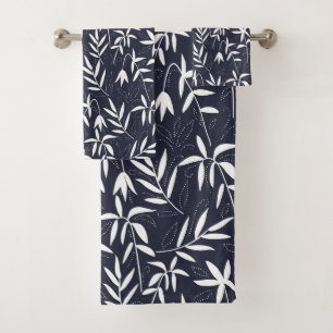 White and blue bamboo leaves pattern bath towel set