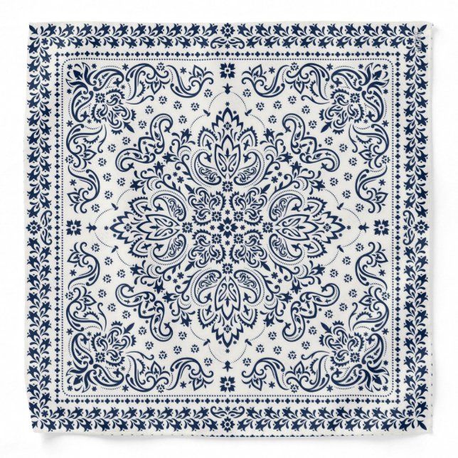 White and Blue Bohemian Mandala Design Bandana (Front)
