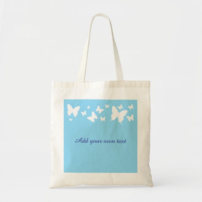 White and Blue Butterfly Tote Bag Wedding Favour  (Front)