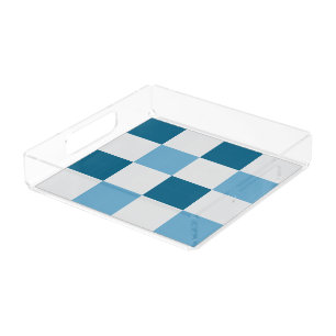 White And Blue Checkerboard Pattern Acrylic Tray