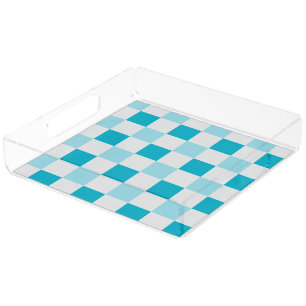 White And Blue Checkerboard Pattern Acrylic Tray