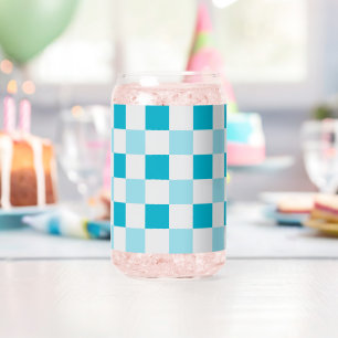 White And Blue Checkerboard Pattern Can Glass