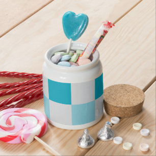 White And Blue Checkerboard Pattern Candy Jar