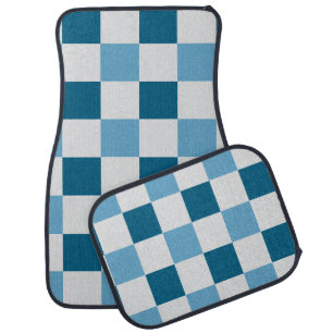 White And Blue Checkerboard Pattern Car Floor Mat