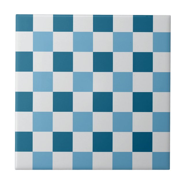 White And Blue Checkerboard Pattern  Ceramic Tile (Front)