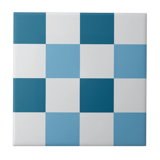 White And Blue Checkerboard Pattern  Ceramic Tile (Front)