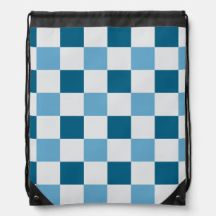 White And Blue Checkerboard Pattern Drawstring Bag