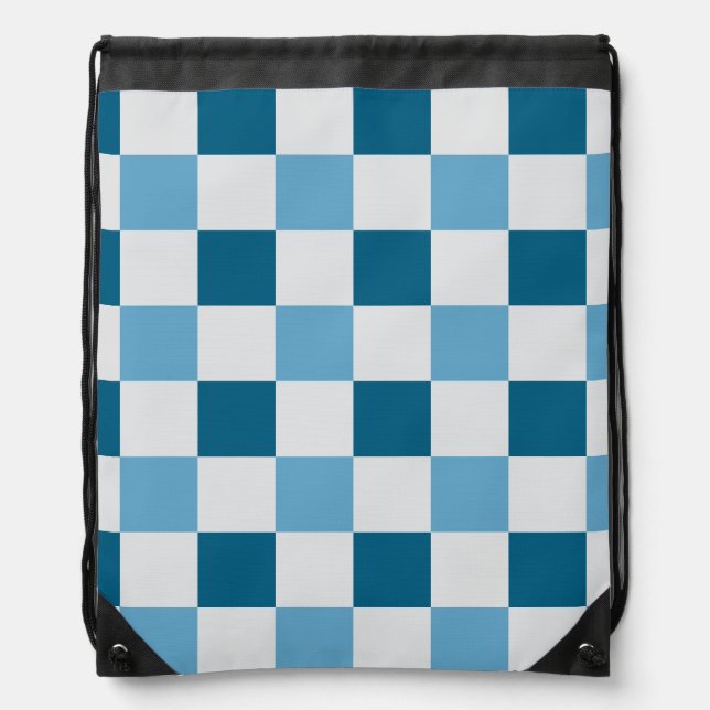 White And Blue Checkerboard Pattern  Drawstring Bag (Front)