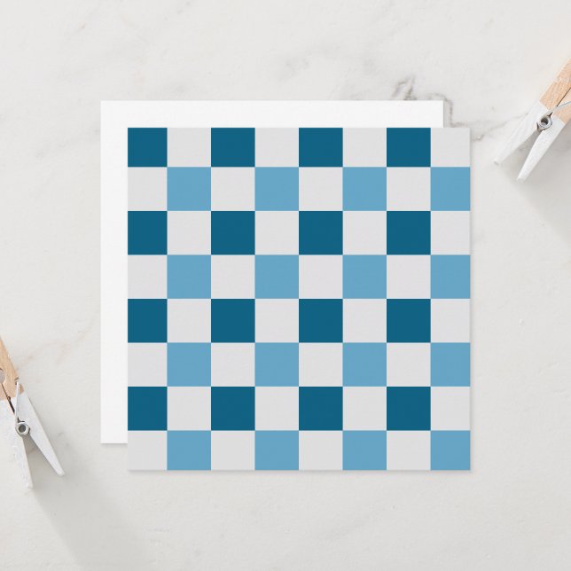 White And Blue Checkerboard Pattern Invitation (Front/Back In Situ)