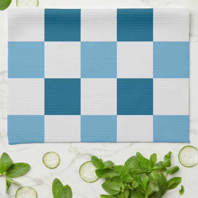 White And Blue Checkerboard Pattern  Kitchen Towel (Folded)