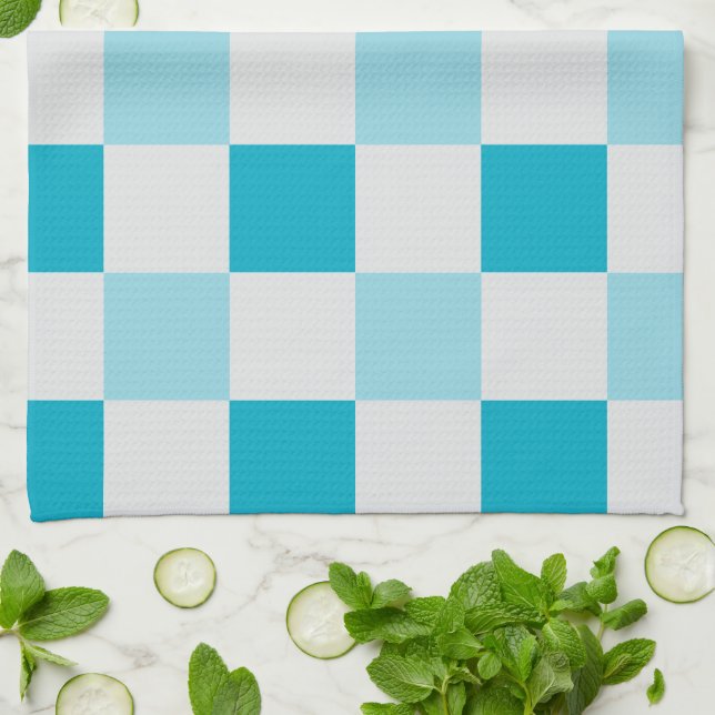 White And Blue Checkerboard Pattern Kitchen Towel (Folded)