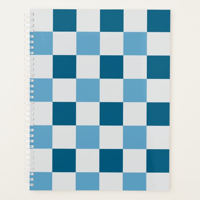White And Blue Checkerboard Pattern  Planner (Front)