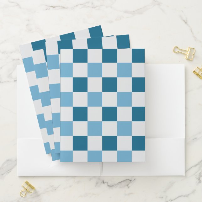 White And Blue Checkerboard Pattern  Pocket Folder (In Situ)