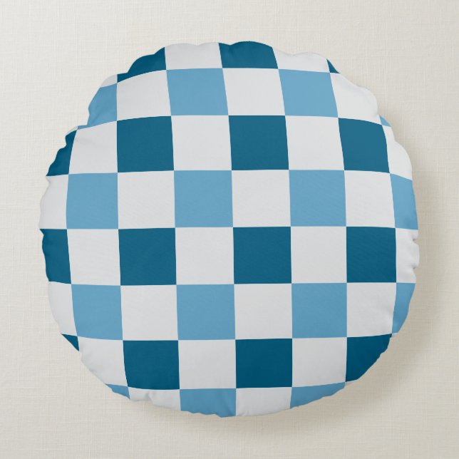 White And Blue Checkerboard Pattern  Round Pillow (Front)