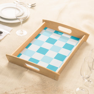 White And Blue Checkerboard Pattern Serving Tray
