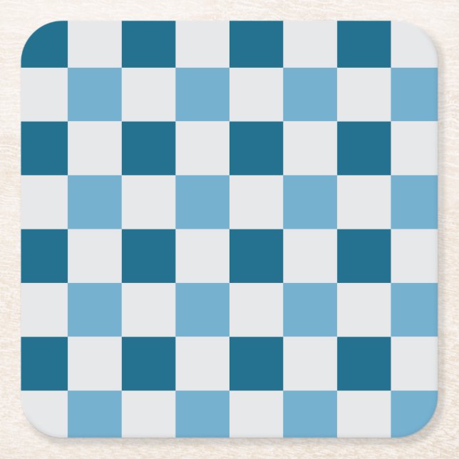 White And Blue Checkerboard Pattern  Square Paper Coaster (Front)