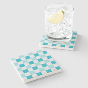 White And Blue Checkerboard Pattern Stone Coaster