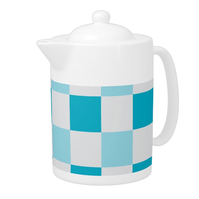 White And Blue Checkerboard Pattern Teapot (Right)