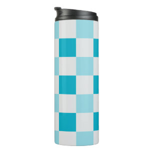 White And Blue Checkerboard Pattern Thermal Tumbler