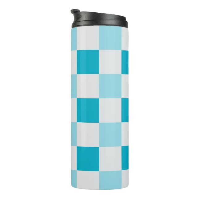 White And Blue Checkerboard Pattern Thermal Tumbler (Rotated Right)