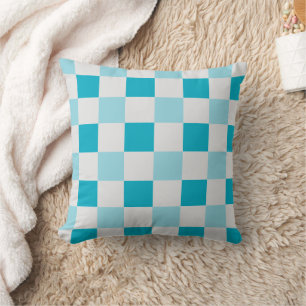 White And Blue Checkerboard Pattern Throw Pillow