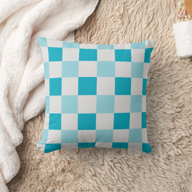 White And Blue Checkerboard Pattern  Throw Pillow (Blanket)