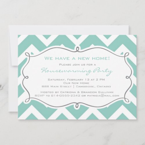 White and Blue Chevron Housewarming Party Invite