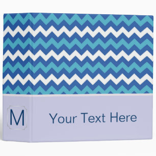 White and Blue Chevron Zigzag. Custom Monogram 3 Ring Binder