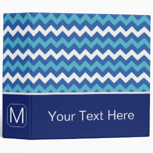 White and Blue Chevron Zigzag. Custom Monogram 3 Ring Binder