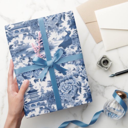 White and blue Chinoiserie wrapping paper