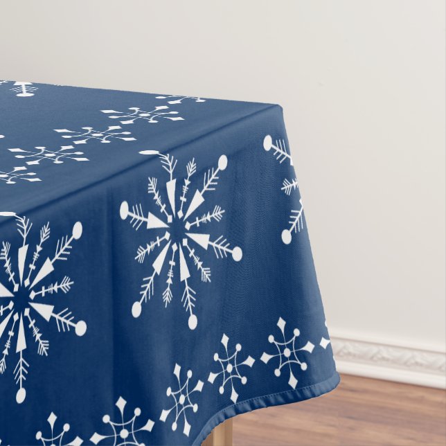 White and blue Christmas snowflakes pattern Tablecloth (In Situ)