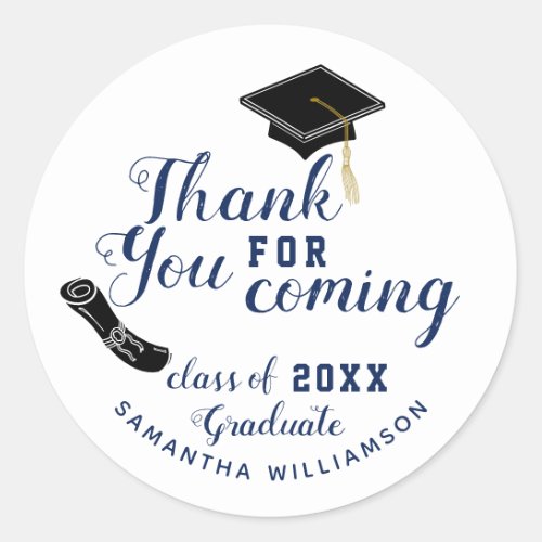 White and Blue Class of 2023 Graduate Thank You Classic Round Sticker