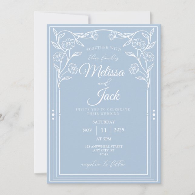 White and Blue Classy Wedding Invitation   (Front)