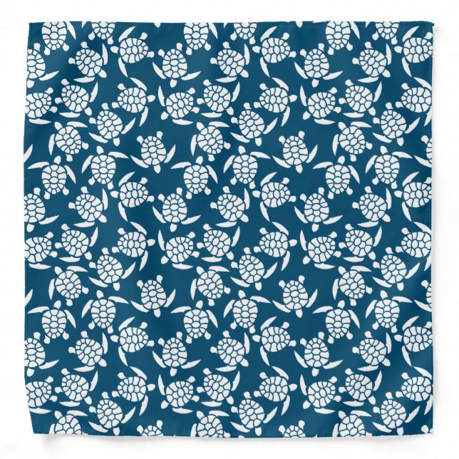 White and Blue Coastal Style Turtle Pattern Bandana (Front)