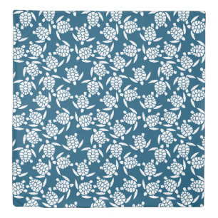 White and Blue Coastal Style Turtle Pattern Duvet Cover