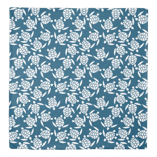 White and Blue Coastal Style Turtle Pattern Duvet Cover (Front)